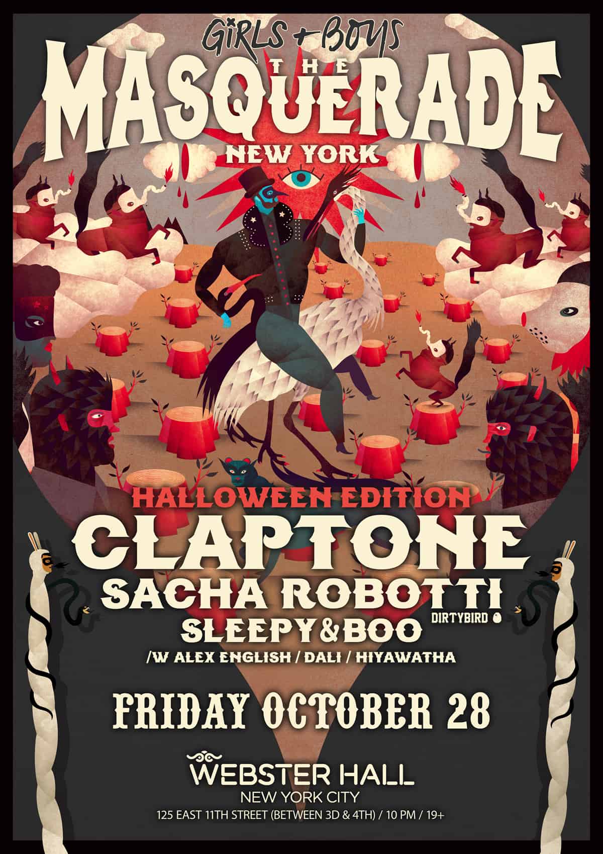 girls + boys halloween edition at webster hall w/ claptone sacha robotti and sleepy & boo