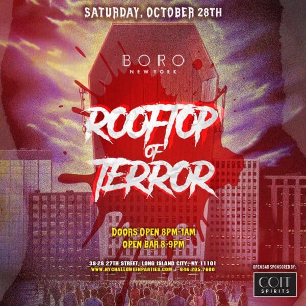 2023 halloween party at boro hotel rooftop
